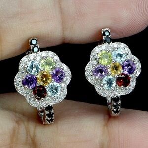 Natural Citrine Garnet Peridot Topaz Flower Earrings in 925 sterling silver!!